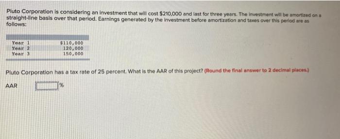 i need answer please Pluto Corporation is considering an investment that will