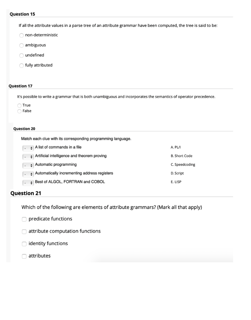  Question 15 If all the attribute values in a parse tree