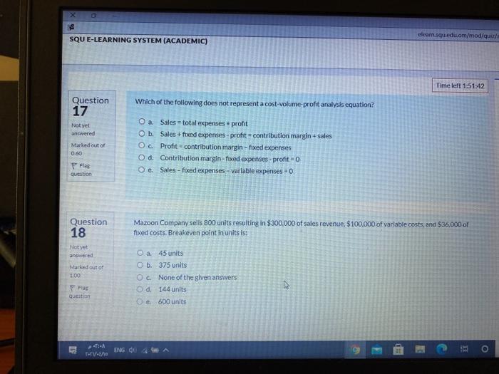  SQU E-LEARNING SYSTEM (ACADEMIC) elearn.squeducom/mod/quu/ Time left 1:51:42 Question 17 Which