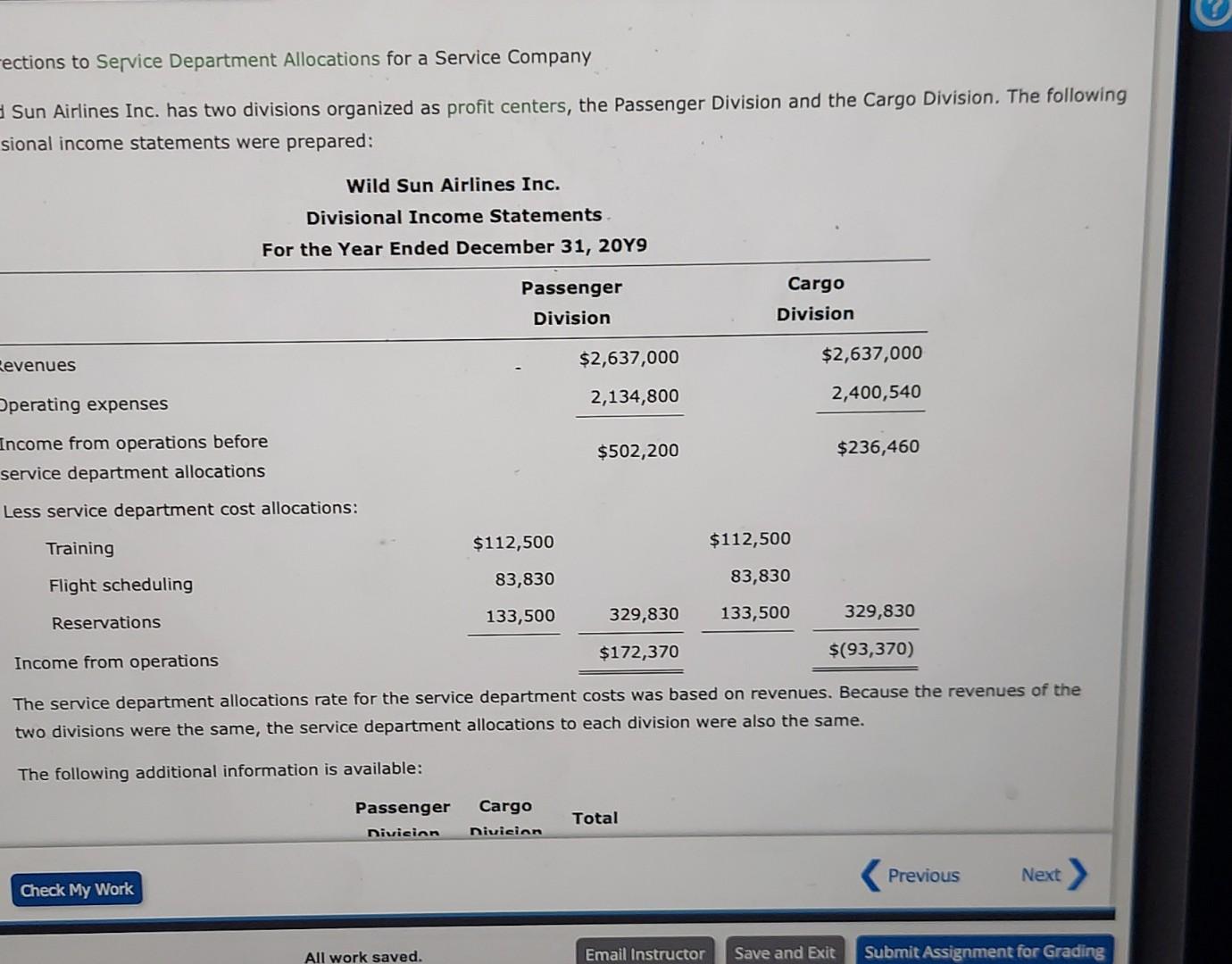 ections to Service Department Allocations for a Service Company Sun Airlines
