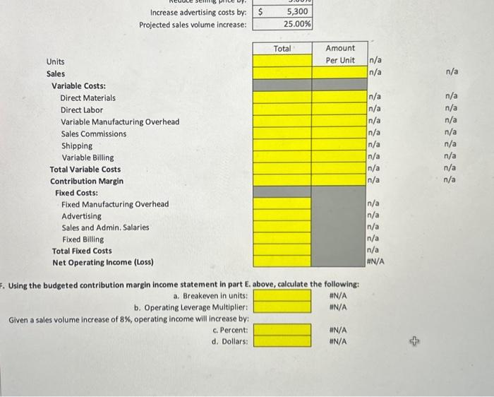 in a zero. c. Complete everything in yellow hichlght; your score will