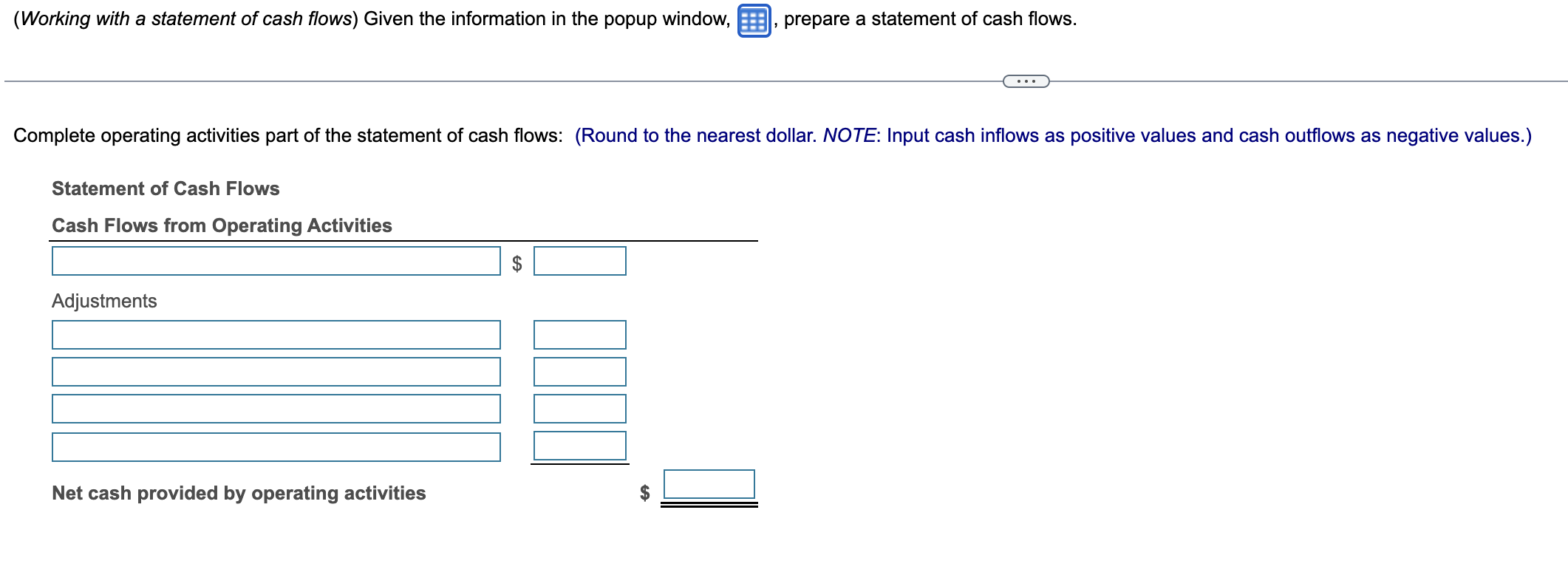 its contents into a spreadsheet.) (Working with a statement of cash flows)