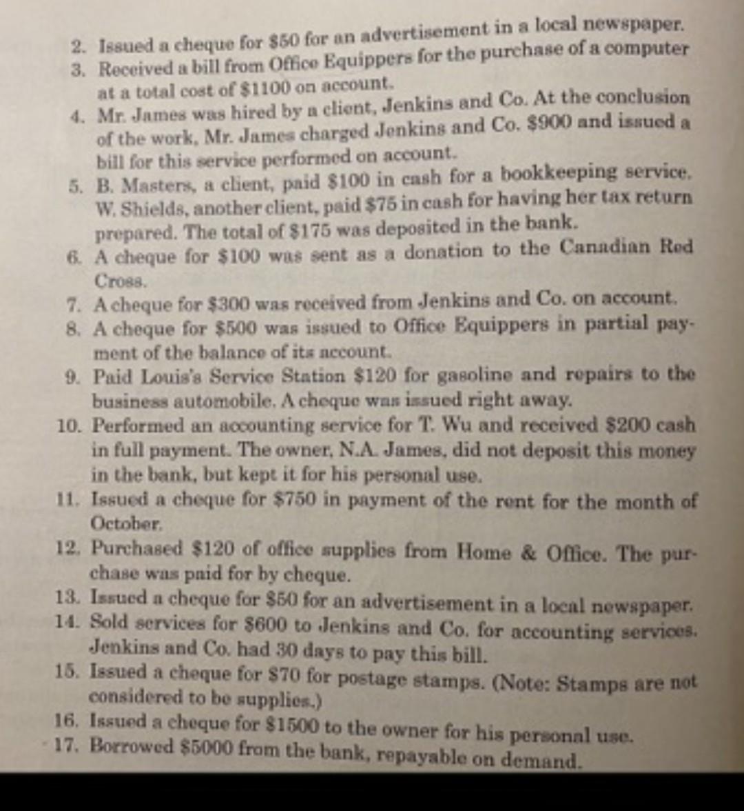 3. Received a bill from Office Equippers for the purchase of a
