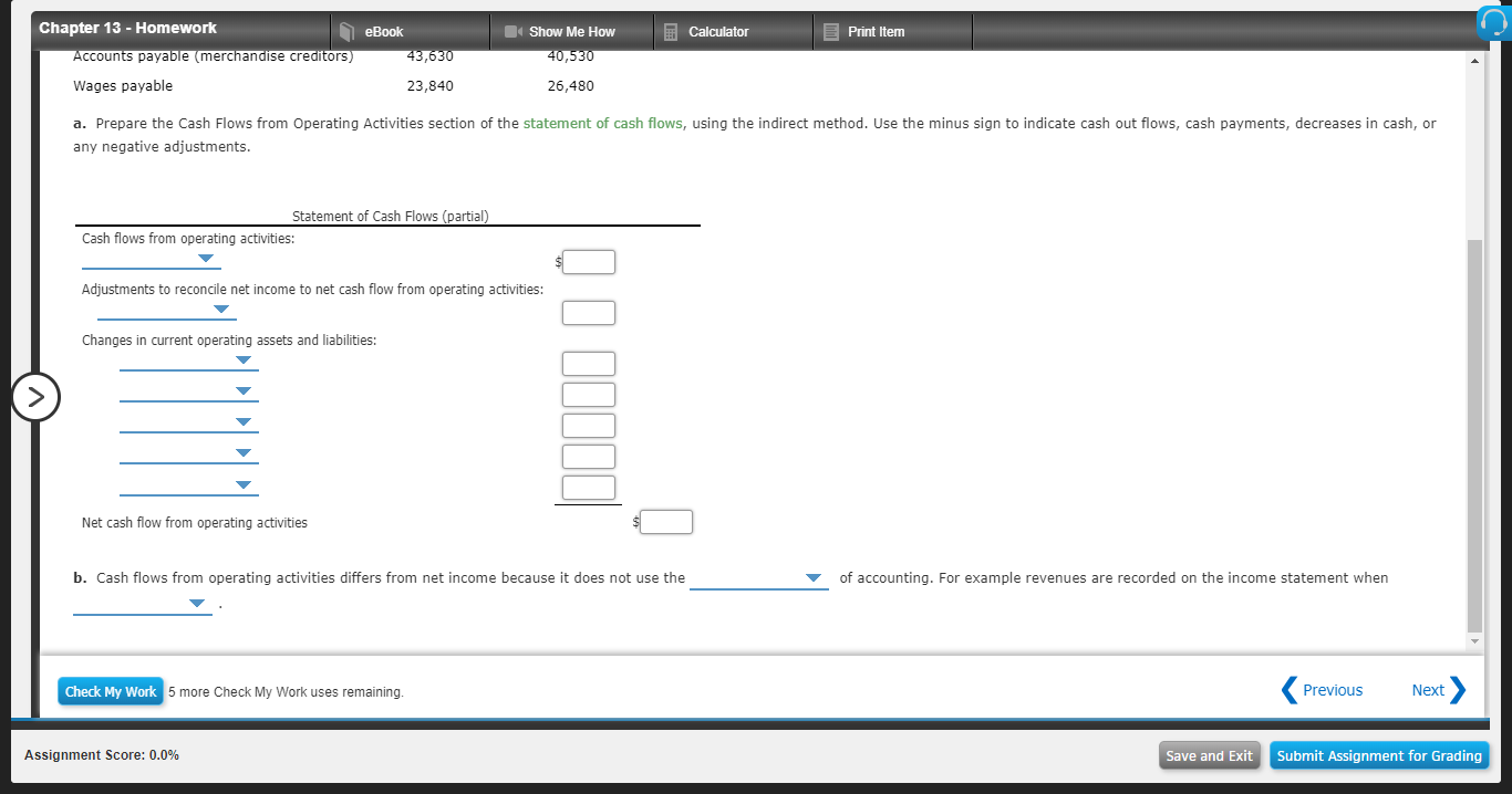 Me How Cash Flows from Operating Activities-Indirect Method The net income reported