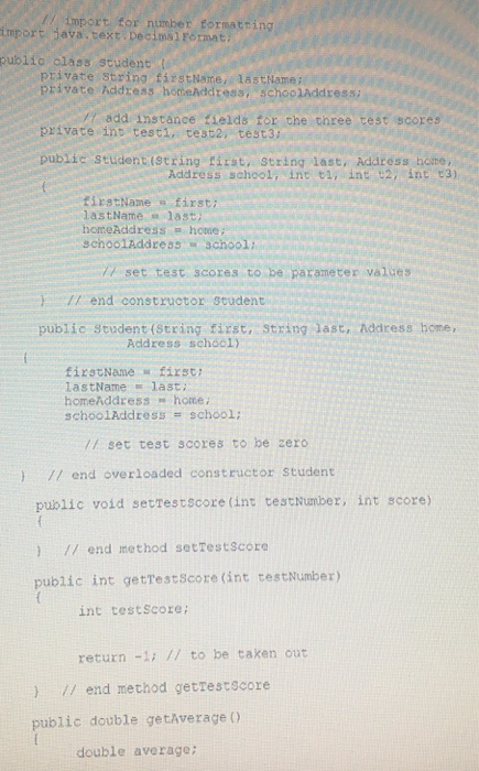 zero. Provide a method two parameters: the test num- called setTestScore that
