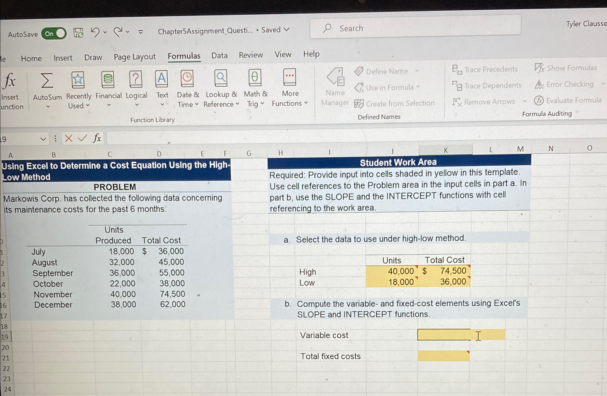  Search Tyler Clausse Low Method PROBLEM Markowis Corp. has collected the