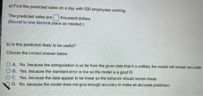 people working and the daily sales in thousands of dollars). The regression