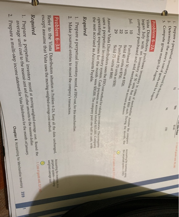 please, solve problem 6-3A $140 10 etual inventory record for this tem