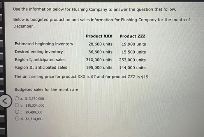  Use the information below for Flushing Company to answer the question