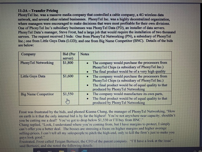  11-3A - Transfer Pricing PhonyTel Inc. was a massive media company