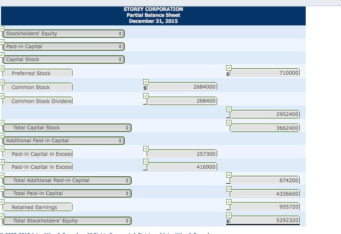 of Storey Corporation at December 31, 2015, contains the following stockholders' equity