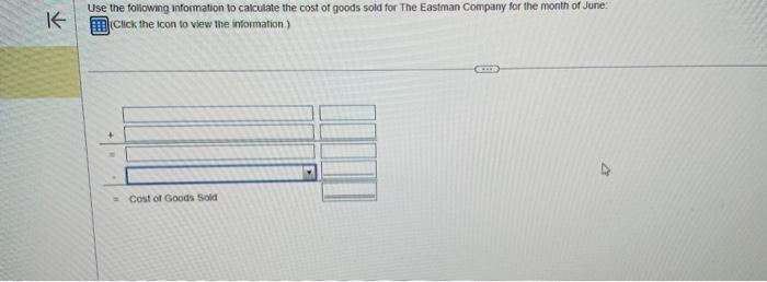 cost of goods sold for The Eastman Company for the month of