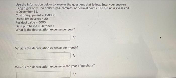 dollar signs, commas, or decimal points. The business's year-end is December 31.