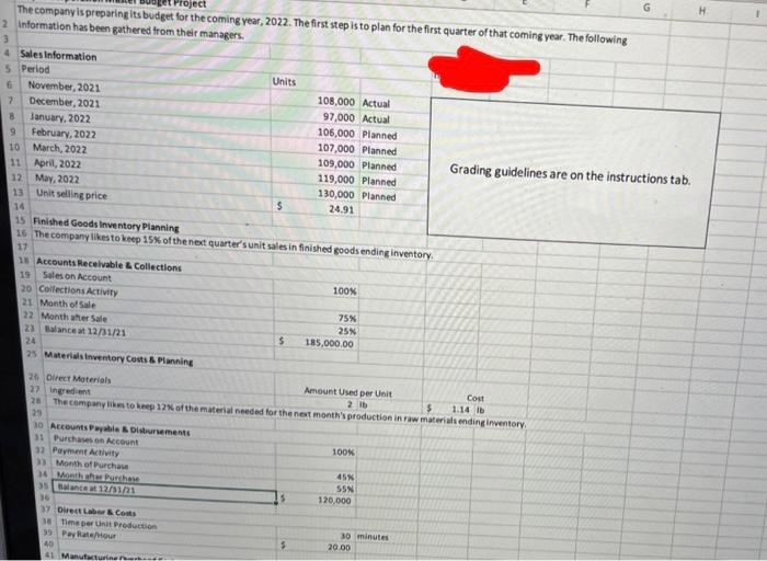 with excel formuals if possible thank you The focts for this problem