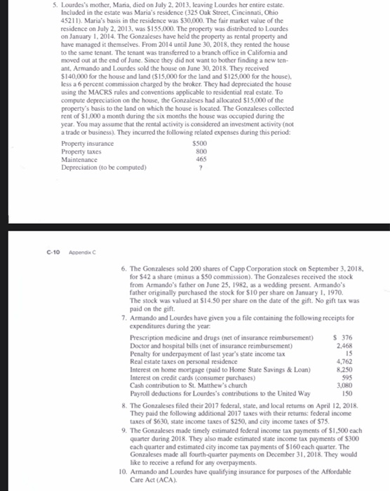 TAX RETURN PROBLEMS the the following information complete Armando a des Gomes