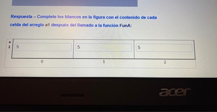 Fun A is called using the arrangement a1 like it is shown