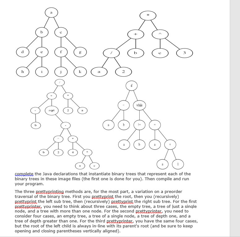 PrettyPrinter3.java and Hw1.jav a. Your task is to complete the four incomplete