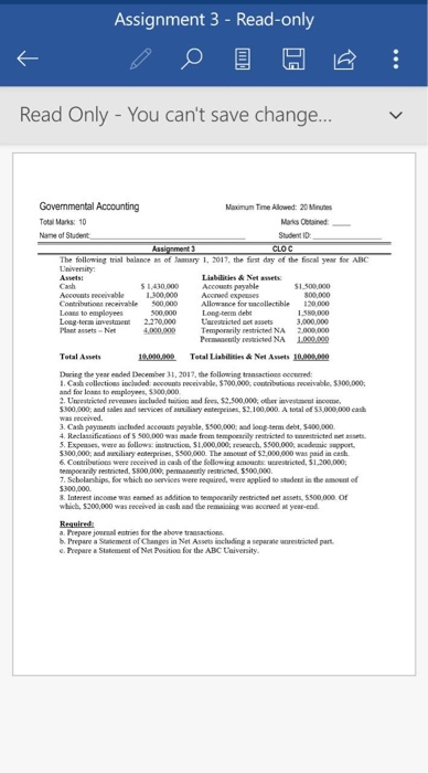  Assignment 3 - Read-only Read Only - You can't save change...