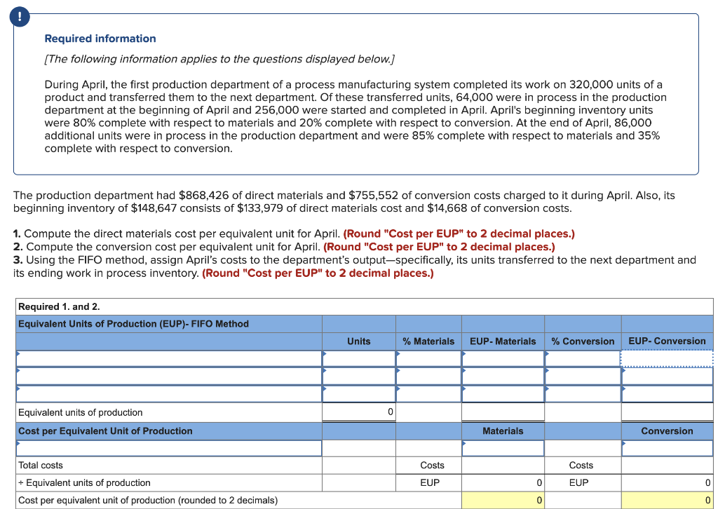  Options under "Equivalent Units of Production (EUP)- FIFO Method Total units
