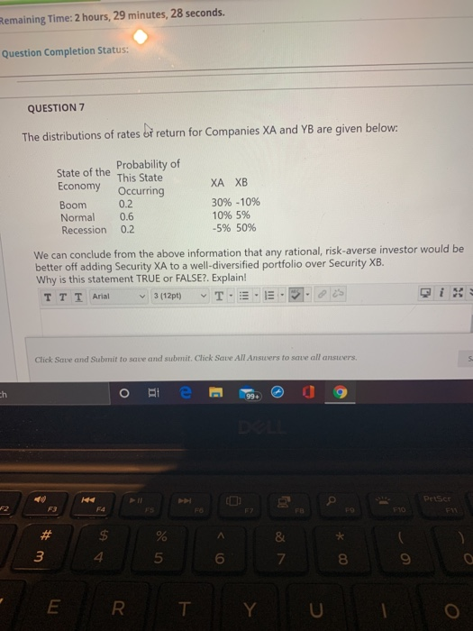  Remaining Time: 2 hours, 29 minutes, 28 seconds. Question Completion Status: