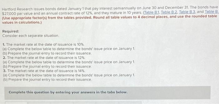  Hartford Research issues bonds dated January 1 that pay interest semiannually