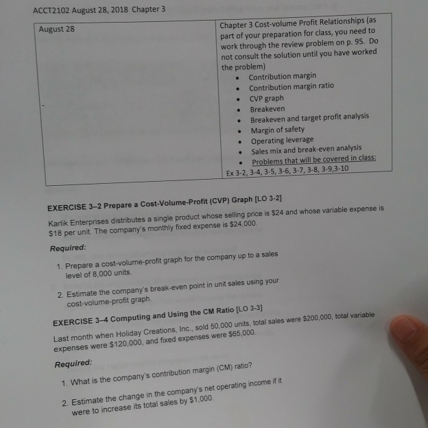  ACCT2102 August 28, 2018 Chapter 3 August 28 Chapter 3 Cost-volume