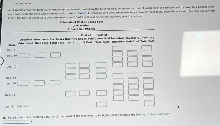 prepaid cell phones for December are as follows: Inventory Dec. 1 1,600