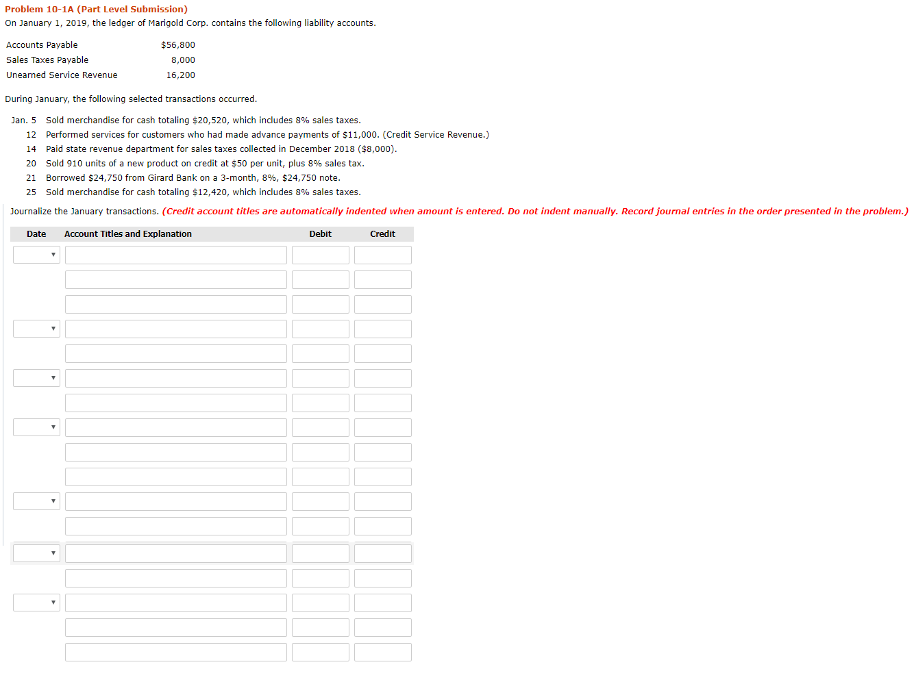 Problem 10-1A (Part Level Submission) On January 1, 2019, the ledger of