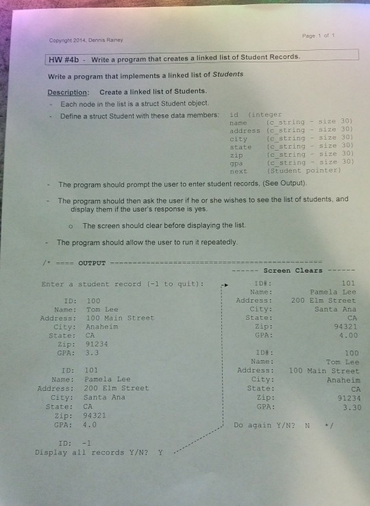 Write a C++ program that creates a linked list of students records.