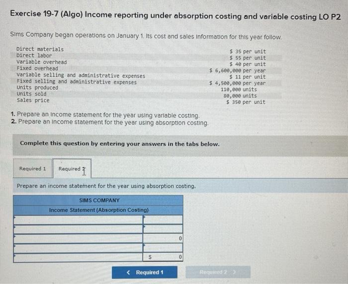 LO P2 Sims Company began operations on January 1 . Its cost
