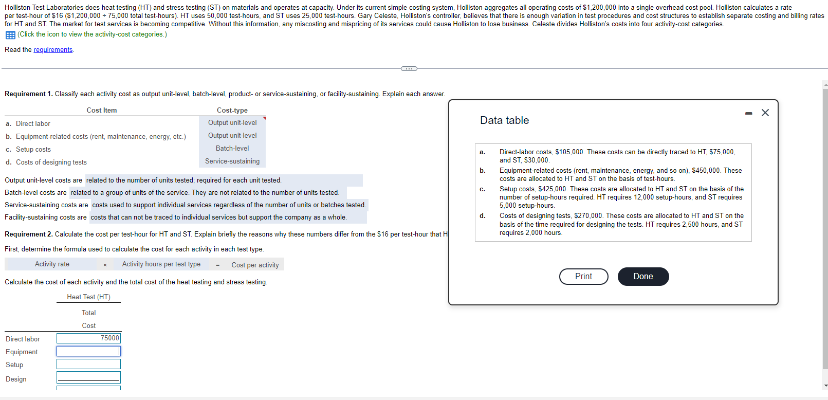  (Click the icon to view the activity-cost categories.) Read th Requirement