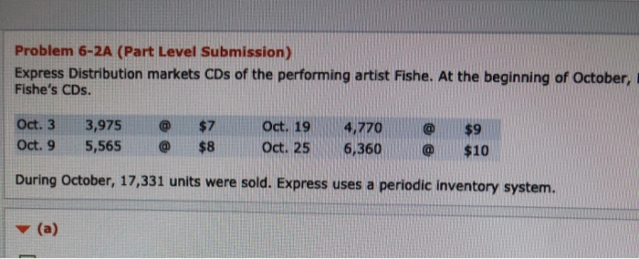  Please help. Problem 6-2A (Part Level Submission) Express Distribution markets CDs