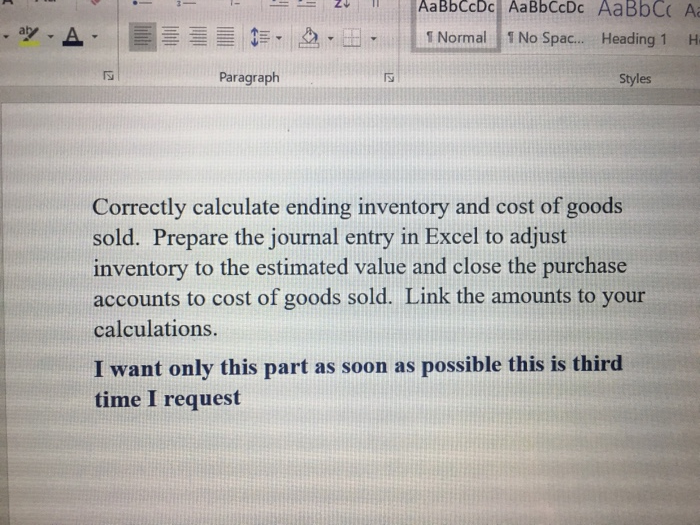 the data provided on the following page to determine the ending inventory