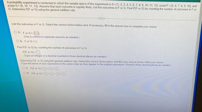 need help please A probability experiment is conducted in which the sample