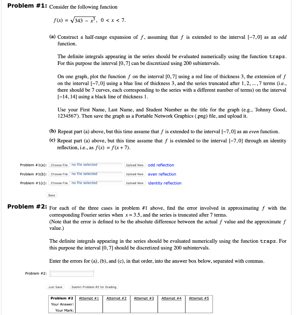 MATLAB - please do Question 2 Problem #1: Consider the following function