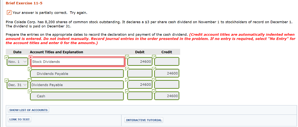 Brief Exercise 11-5 Your answer is partially correct. Try again. Pina