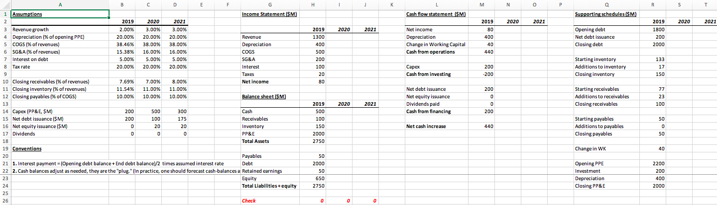 All hard-coded; no formulas. DE F Assumptions Income Statement (SM) Cash