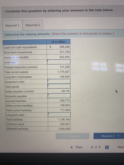 of Trident Corporation at December 31, 2021. Required: 1. Determine the missing
