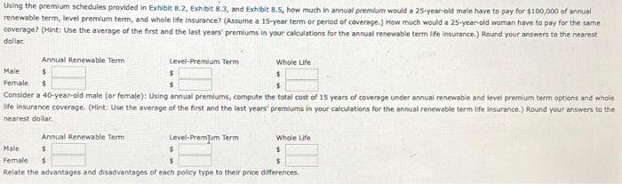  Using the premium schedules provided in Exhibit B.2, Exhibit 8.3, and