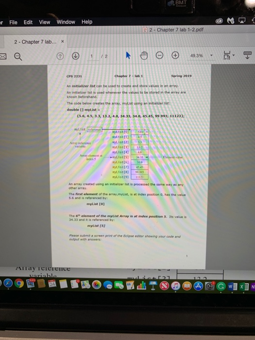 JAVA BMT r File Edit View Window Help 2-Chapter 7 lab