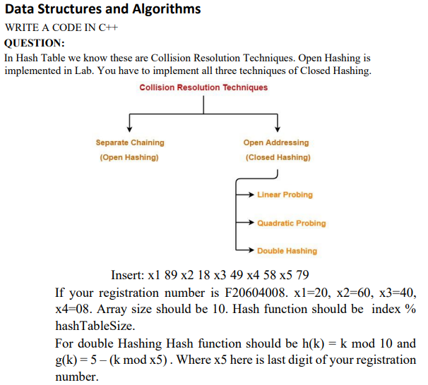  Data Structures and Algorithms WRITE A CODE IN C++ QUESTION: In