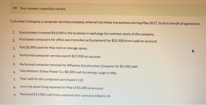  - Your answer is partially correct. Cullumber Company, a computer services