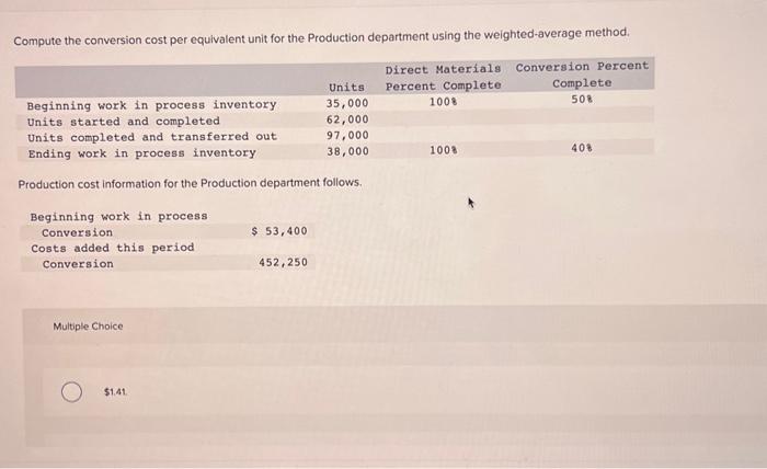  Compute the conversion cost per equivalent unit for the Production department