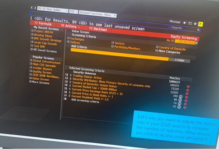  US 10 Year Index EOS - Related Functions Menu Message *