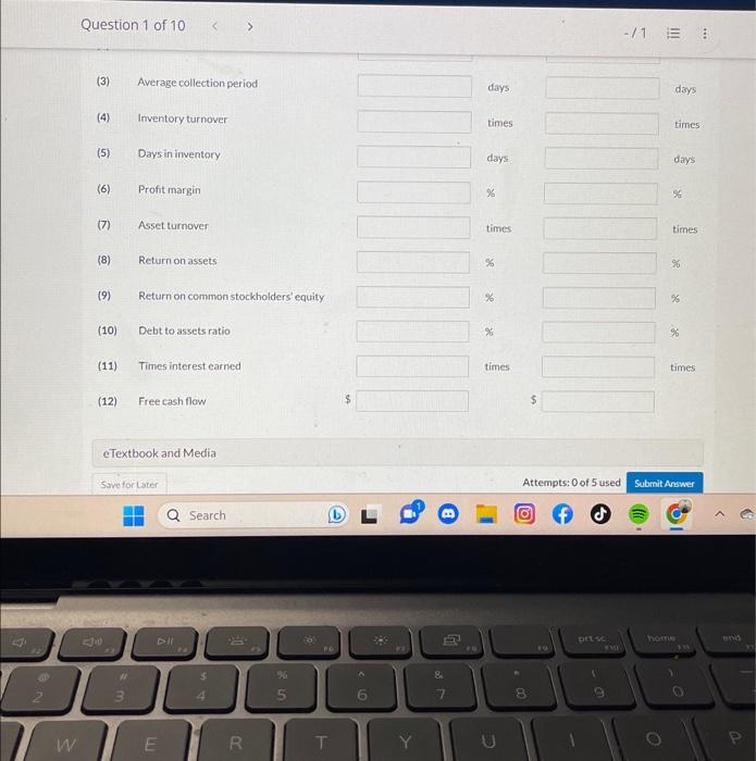 times (9) Return on common stockholders' equity % % (10) Debt to
