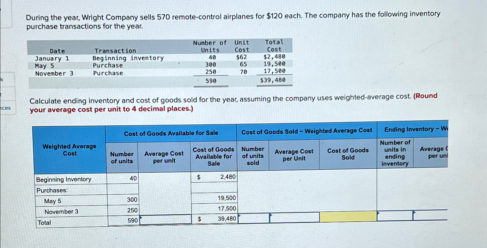  During the year, Wright Company sells 570 remote-control airplanes for $120