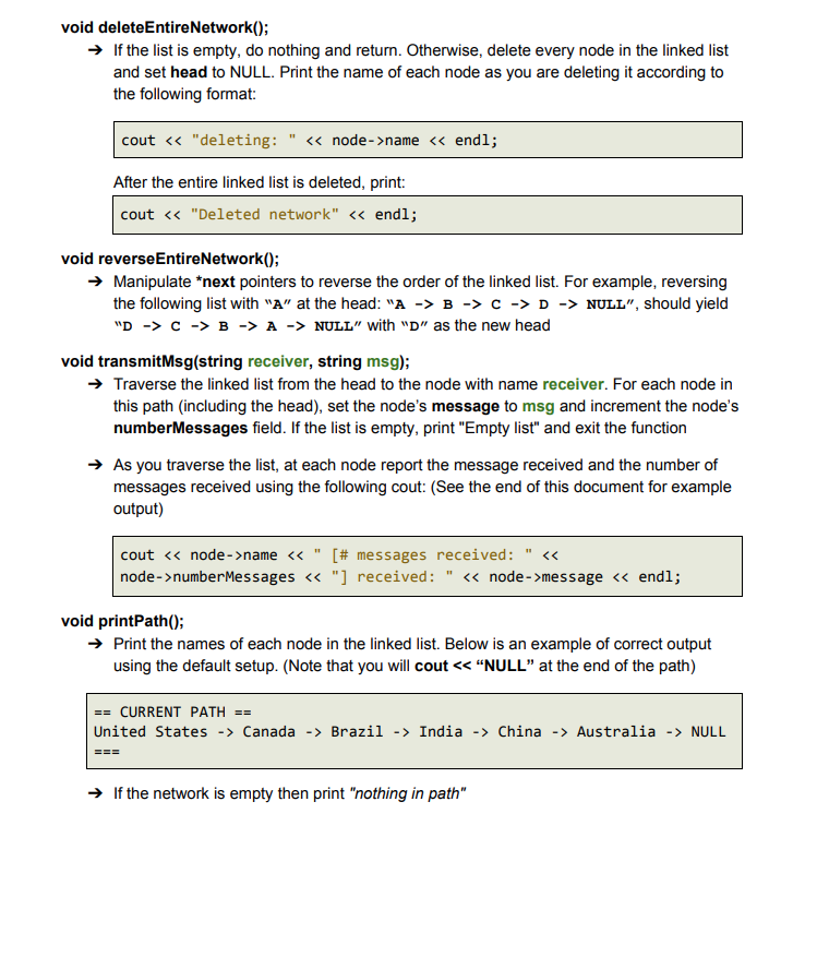 member functions of class CountryNetwork */ /* This class uses a linked-list