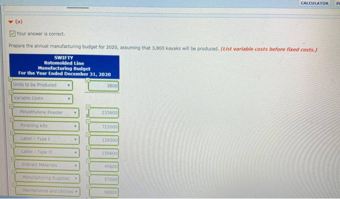 costs. Round answers to decimal places, e.o. 125.) SWIFTY Rotomolded Line Manufacturing