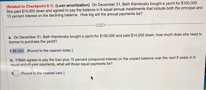 pleaseee answer all (Related to Checkpoint 6.1) (Loan amortization) On December 31,