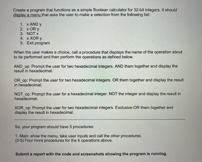  Create a program that functions as a simple Boolean calculator for